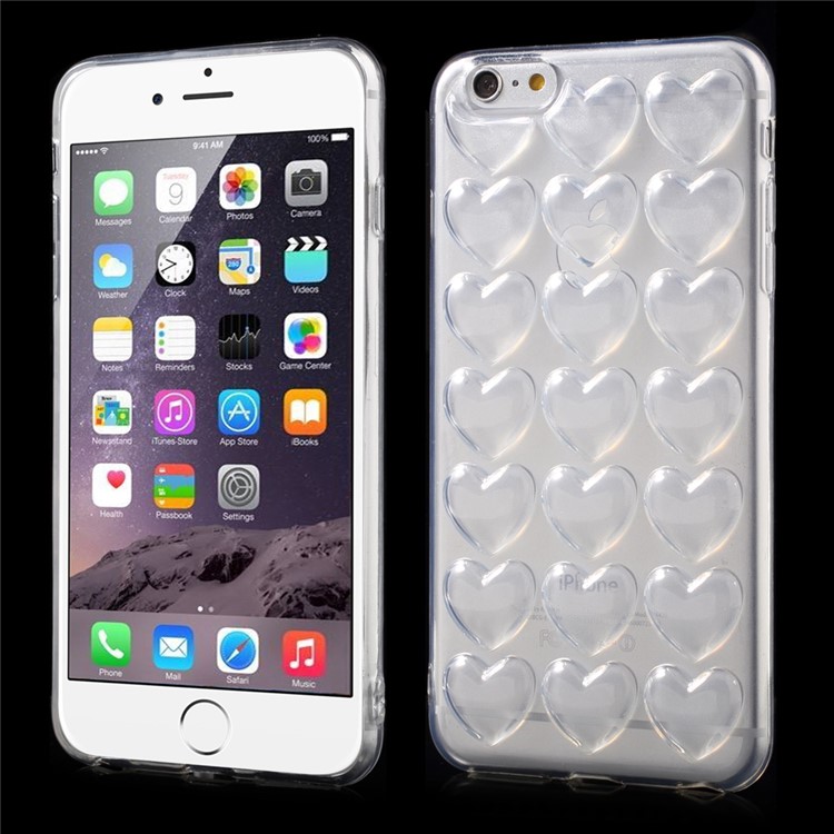 3D Love Hearts Jelly TPU Case for iPhone 6S 6 with Lanyard + Screen Protector - Transparent-1