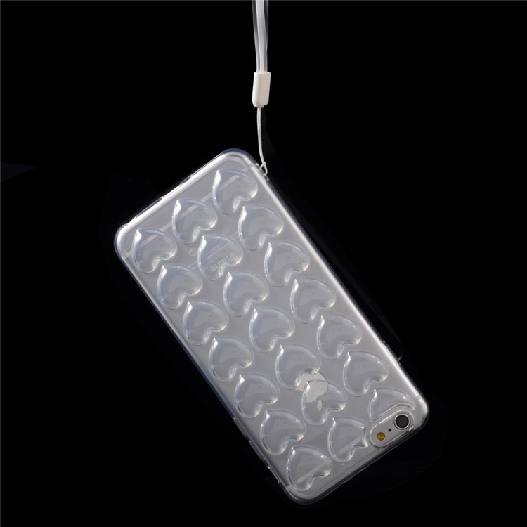 3D Love Hearts Jelly TPU Case for iPhone 6S 6 with Lanyard + Screen Protector - Transparent-3