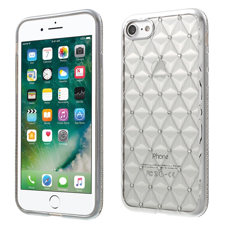 SHENGO Rhombic TPU Gel Case for iPhone 7 with Rhinestones - Silver-1
