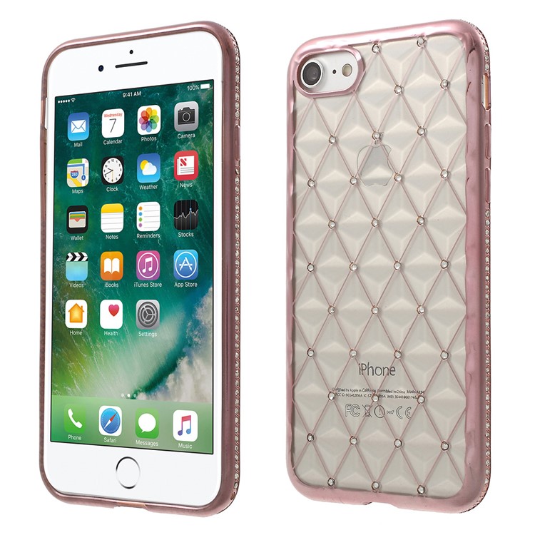 

SHENGO Rhombic TPU Gel Cover for iPhone 8/7 with Rhinestones - Rose Gold, iPhone 8