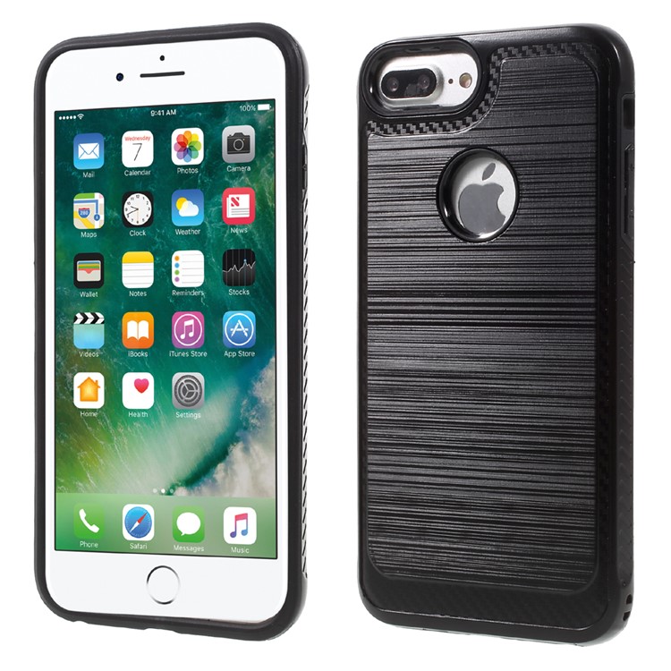 2-piece Brushed PC + TPU Hybrid Case for iPhone 7 Plus - Black-1