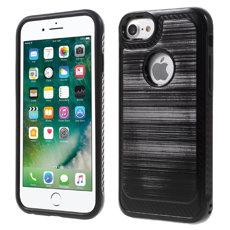 2-piece Brushed PC + TPU Hybrid Case for iPhone 7 4.7 inch - Black-1
