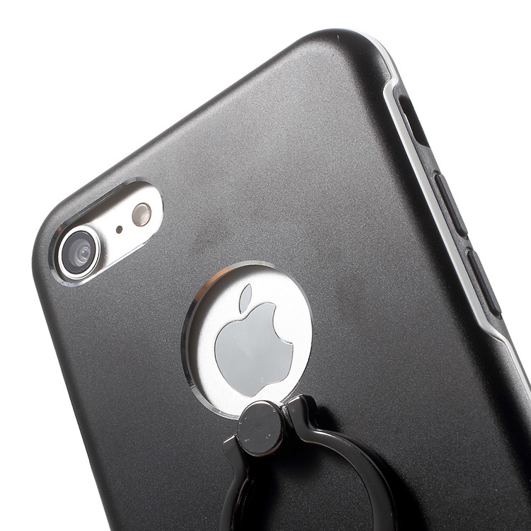 Finger Ring Grip Metal TPU Hybrid Case for iPhone 7 4.7 with Kickstand - Black-7