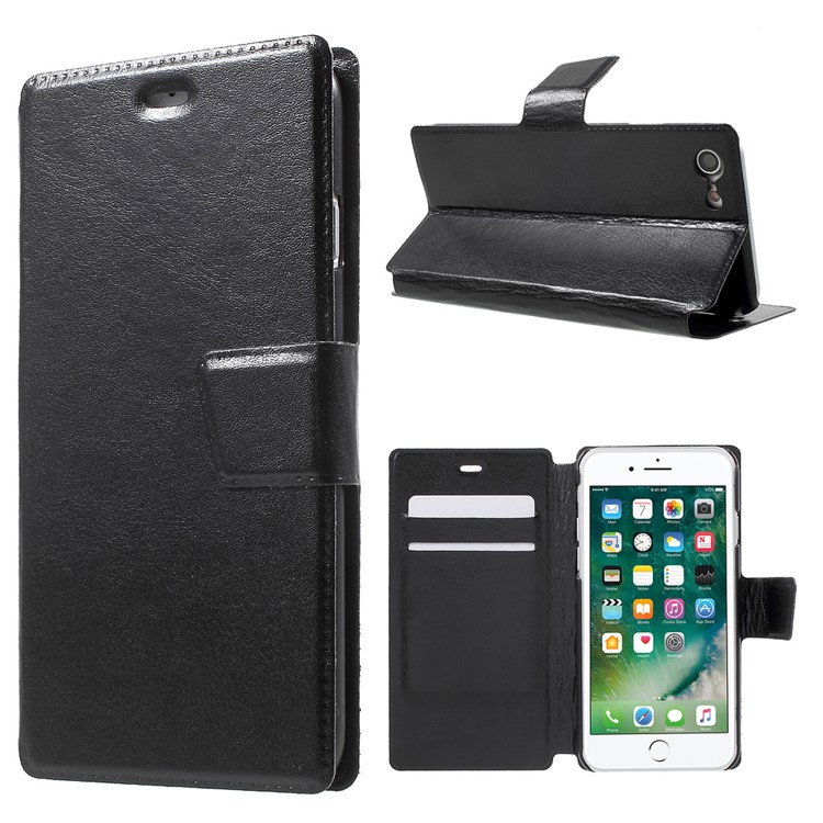 Crazy Horse Leather Stand Case for iPhone 7 - Black-1