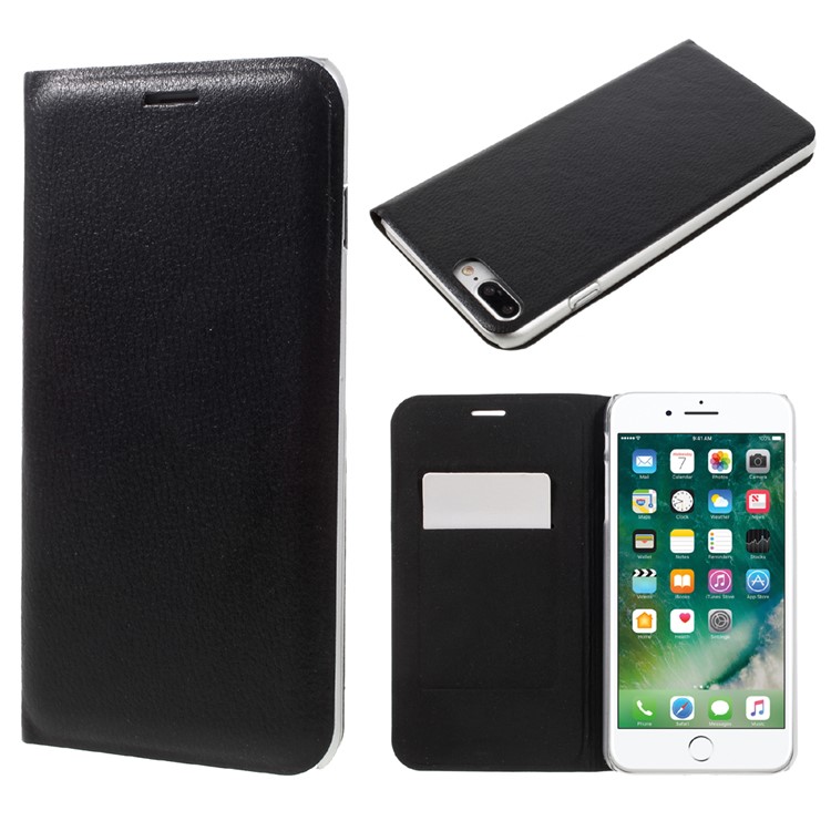 Card Holder Leather Flip Case for iPhone 7 Plus 5.5 inch - Black-1