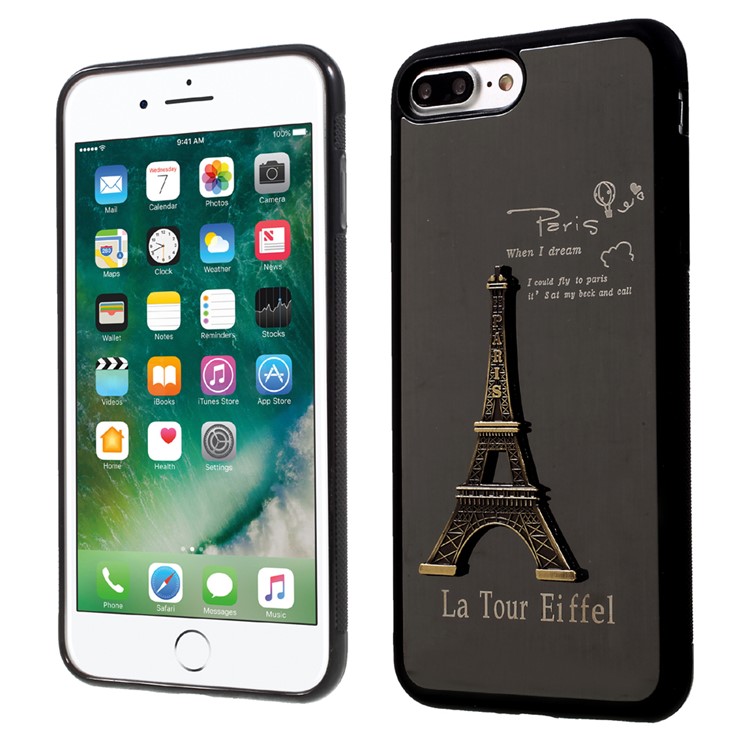 3D Eiffel Tower Aluminium Alloy Coated TPU Edges Hard PC Back Case for iPhone 7 4.7 inch - Black-1