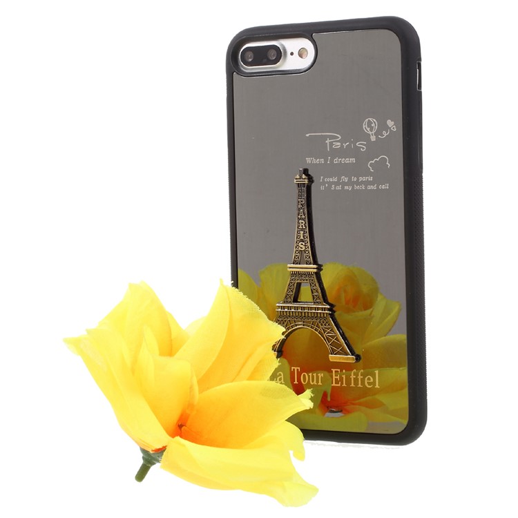 3D Eiffel Tower Aluminium Alloy Coated TPU Edges Hard PC Back Case for iPhone 7 4.7 inch - Black-2