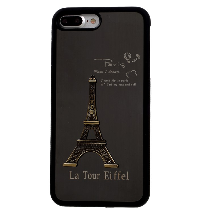 3D Eiffel Tower Aluminium Alloy Coated TPU Edges Hard PC Back Case for iPhone 7 4.7 inch - Black-3
