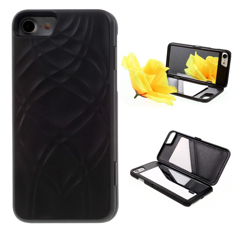 Streamline Pattern Mirror Plastic Kickstand Phone Case with Card Holder for iPhone 7 4.7 - Black-1