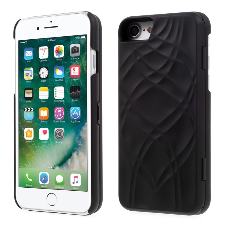 Streamline Pattern Mirror Plastic Kickstand Phone Case with Card Holder for iPhone 7 4.7 - Black-2