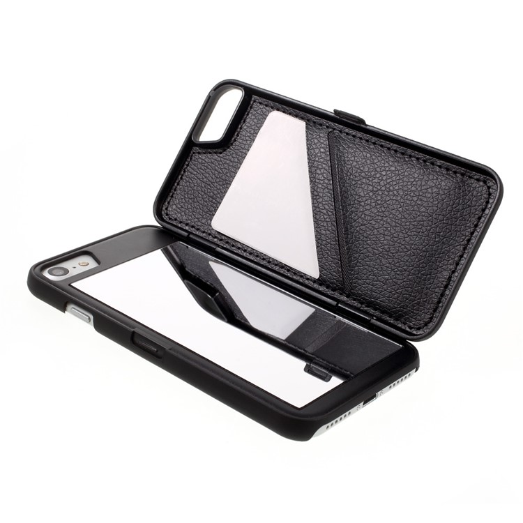 Streamline Pattern Mirror Plastic Kickstand Phone Case with Card Holder for iPhone 7 4.7 - Black-3