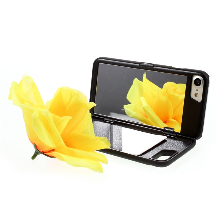 Streamline Pattern Mirror Plastic Kickstand Phone Case with Card Holder for iPhone 7 4.7 - Black-4