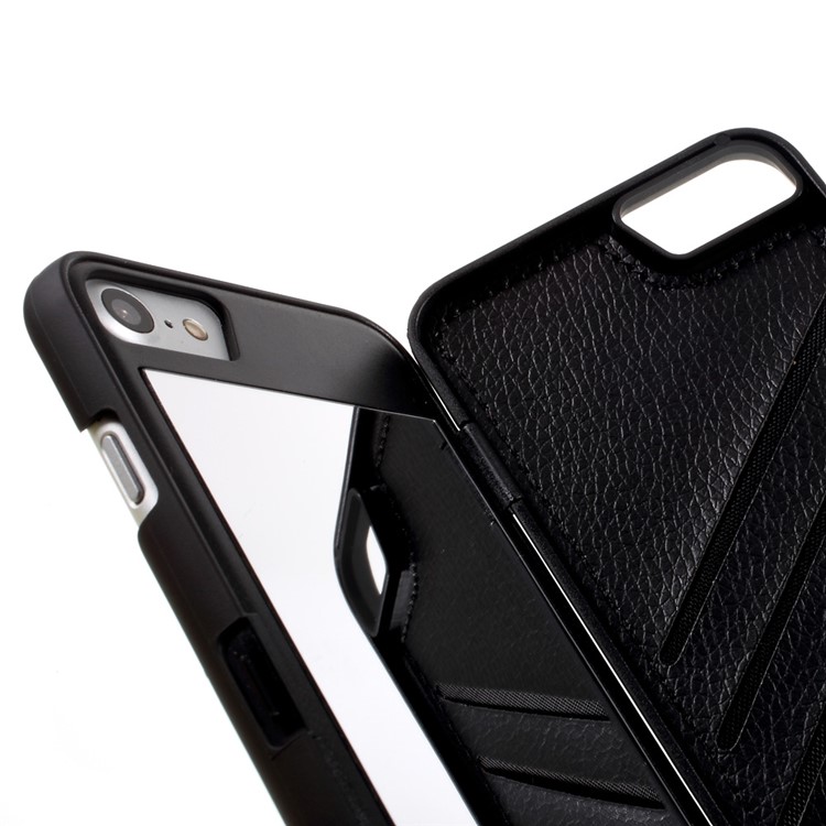 Streamline Pattern Mirror Plastic Kickstand Phone Case with Card Holder for iPhone 7 4.7 - Black-7
