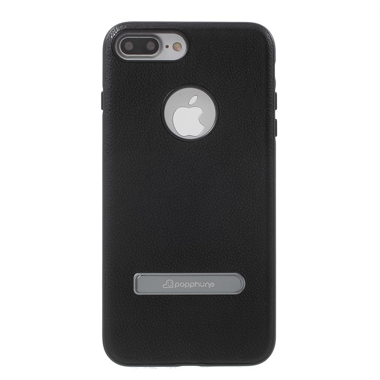 POPPHONE for iPhone 7 Plus Brent Series Leather Coated PC TPU Hybrid Case with Kickstand - Black-2