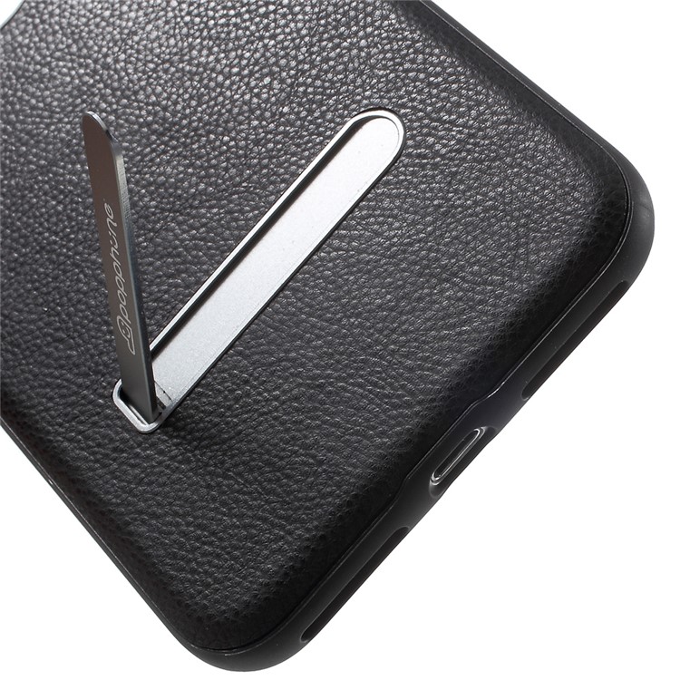 POPPHONE for iPhone 7 Plus Brent Series Leather Coated PC TPU Hybrid Case with Kickstand - Black-5