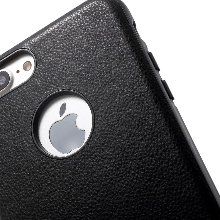POPPHONE for iPhone 7 Plus Brent Series Leather Coated PC TPU Hybrid Case with Kickstand - Black-6
