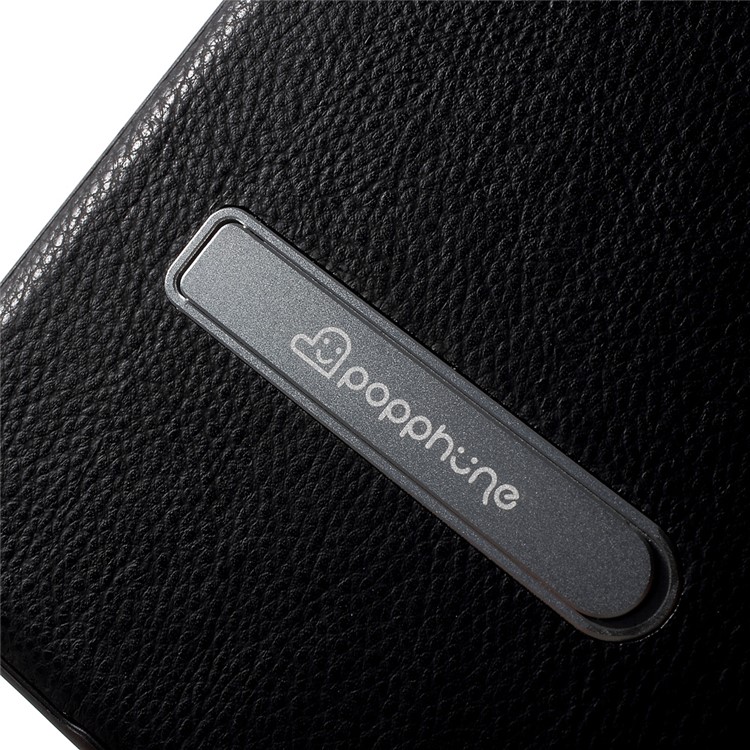 POPPHONE for iPhone 7 Plus Brent Series Leather Coated PC TPU Hybrid Case with Kickstand - Black-7