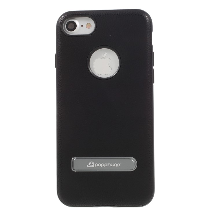 POPPHONE Brent Series Leather Coated PC TPU Hybrid Case for iPhone 7 with Kickstand - Black-3