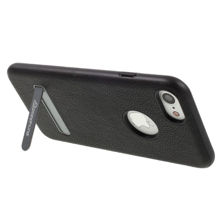POPPHONE Brent Series Leather Coated PC TPU Hybrid Case for iPhone 7 with Kickstand - Black-4