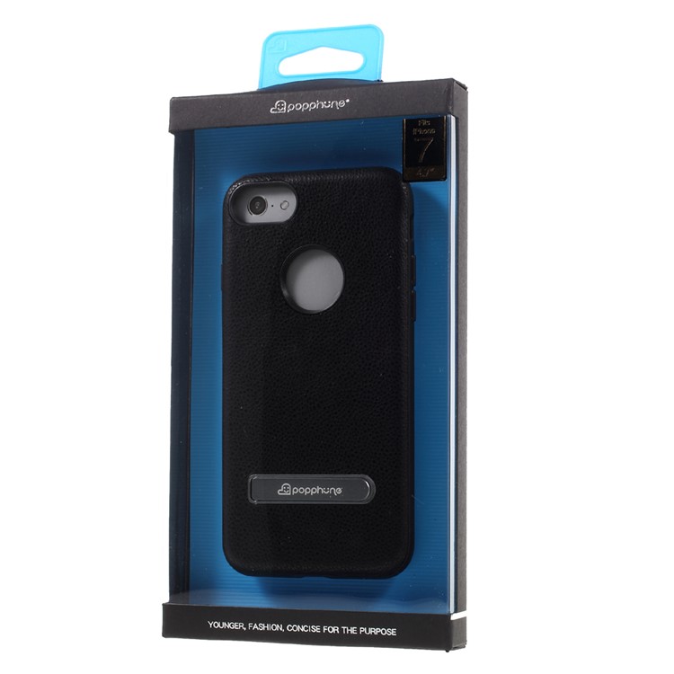 POPPHONE Brent Series Leather Coated PC TPU Hybrid Case for iPhone 7 with Kickstand - Black-9