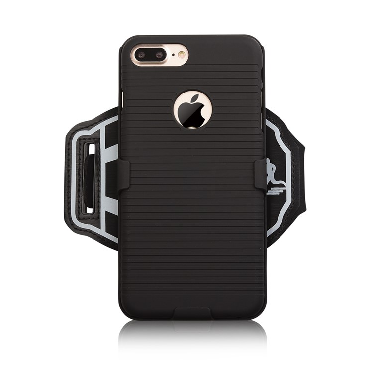 Stripes Pattern PC + Silicone Combo Case with Wrist Band for iPhone 7 Plus - Black-1