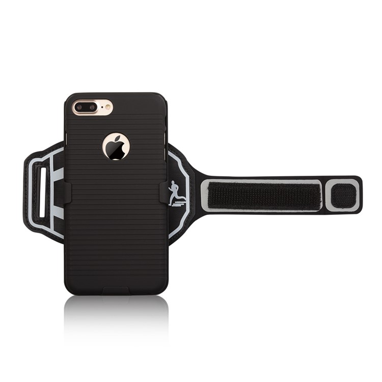 Stripes Pattern PC + Silicone Combo Case with Wrist Band for iPhone 7 Plus - Black-2
