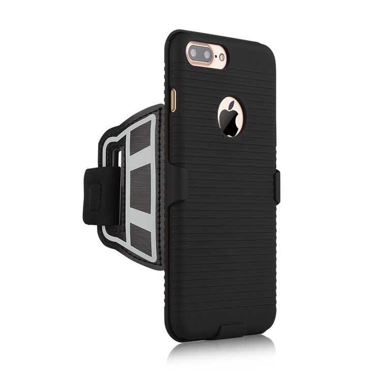 Stripes Pattern PC + Silicone Combo Case with Wrist Band for iPhone 7 Plus - Black-3