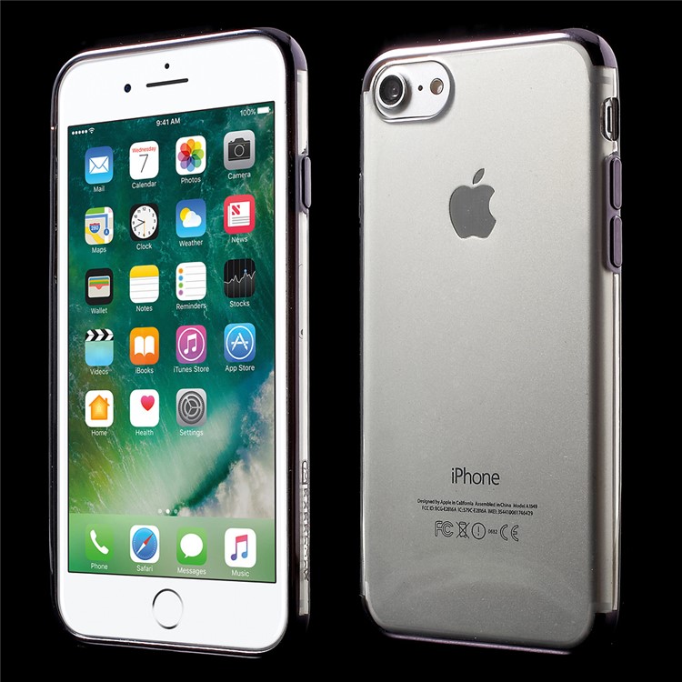 POPPHONE Electroplating TPU Gel Case for iPhone 7 4.7 - Black-1