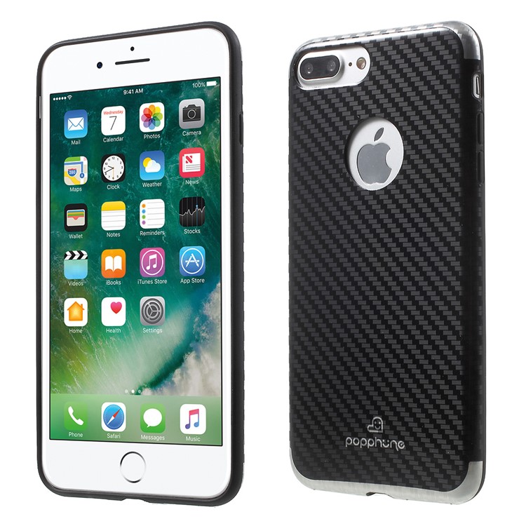 POPPHONE Plating TPU Case for iPhone 7 Plus 5.5 Inch with Carbon Fiber Texture - Black-1