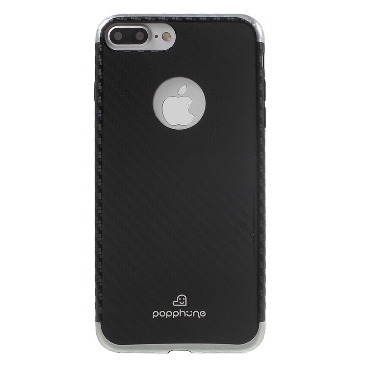 POPPHONE Plating TPU Case for iPhone 7 Plus 5.5 Inch with Carbon Fiber Texture - Black-2