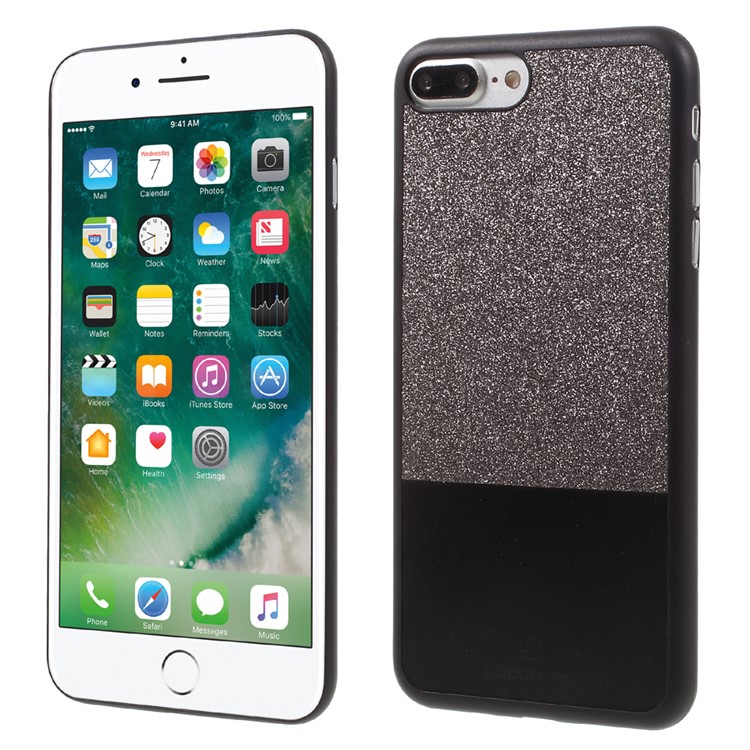 POPPHONE Lucoco Series for iPhone 7 Plus Leather Coated Plastic Case - Black-1