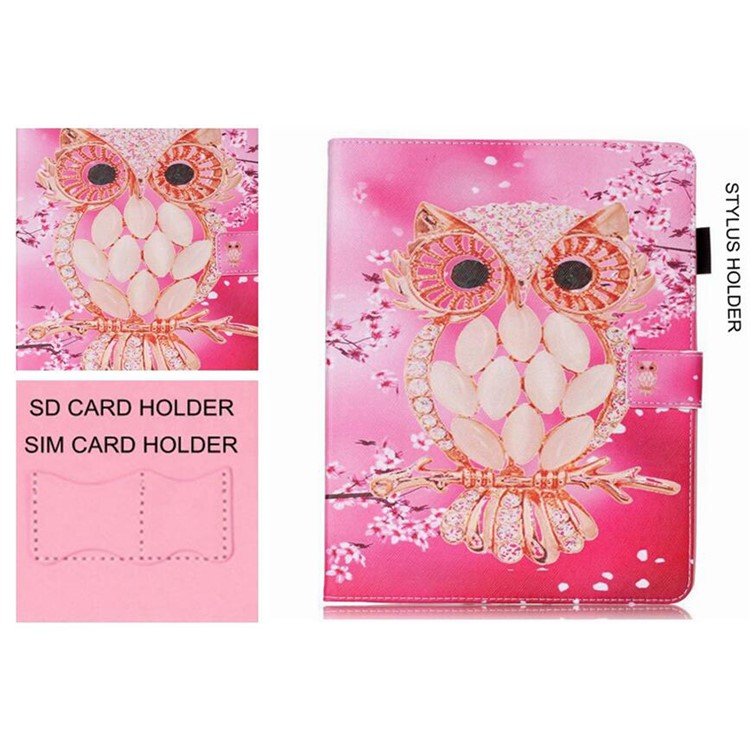 Flip Smart Leather Wallet Case for iPad Air 2 - Diamante Owl-1