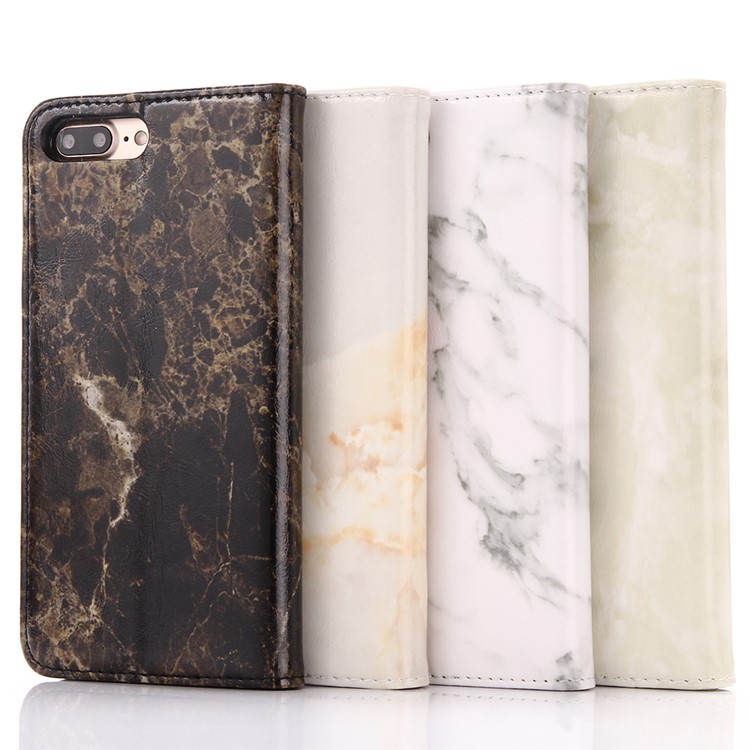 Housse de porte en cuir marbré en cuir pour iPhone 8 Plus / 7 Plus - blanc-6