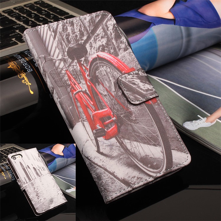 Pattern Printing Leather Wallet Stand Case for iPhone 7 4.7 - Red Bicycle-1