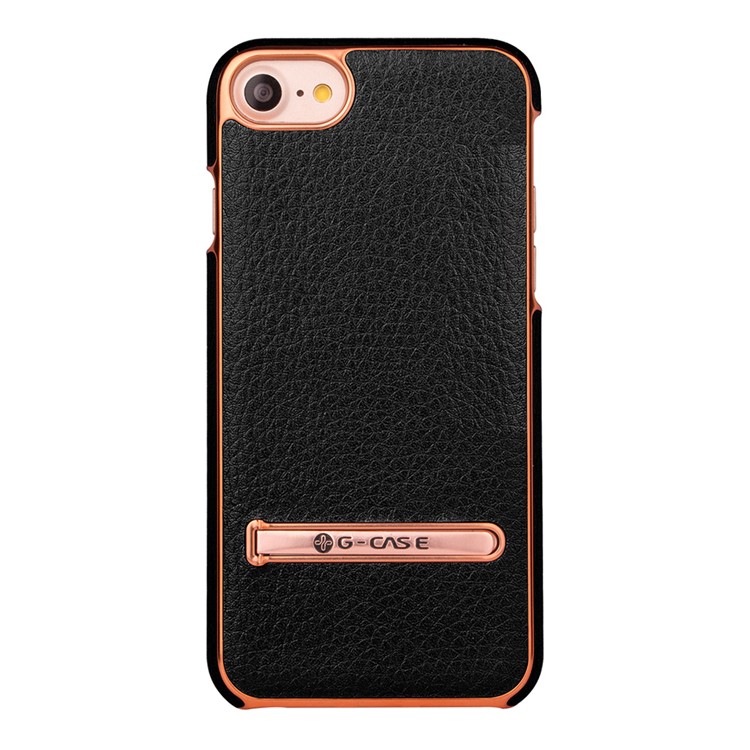 G-CASE Plated Leather Coated Hard Case for iPhone 7 4.7 inch with Kickstand - Black-1