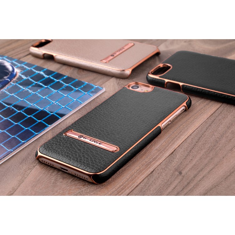 G-CASE Plated Leather Coated Hard Case for iPhone 7 4.7 inch with Kickstand - Black-4