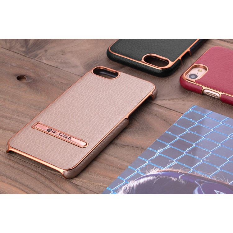G-CASE Plated Leather Coated Hard Case for iPhone 7 4.7 inch with Kickstand - Black-6