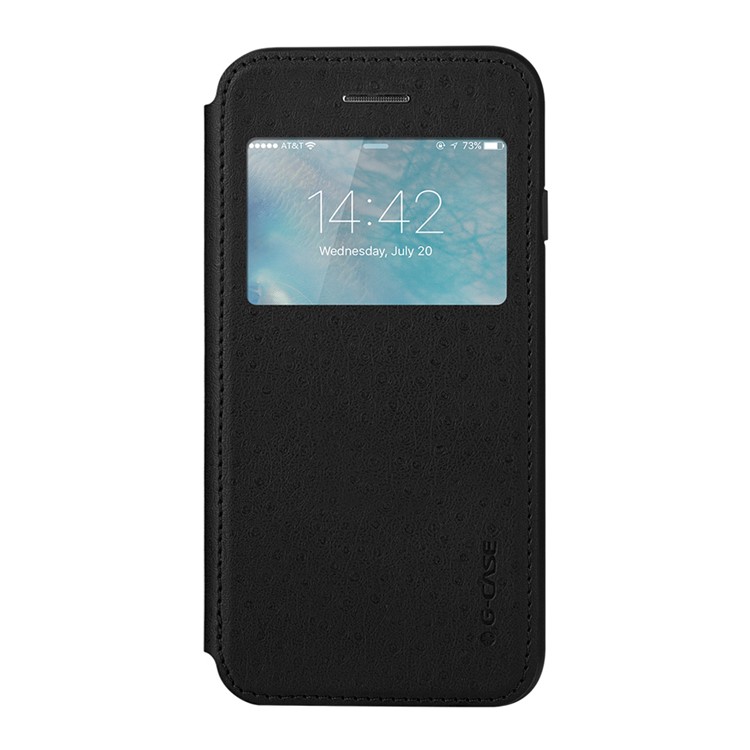 G-CASE Duke Series for iPhone 7 View Window Leather Case - Black-1