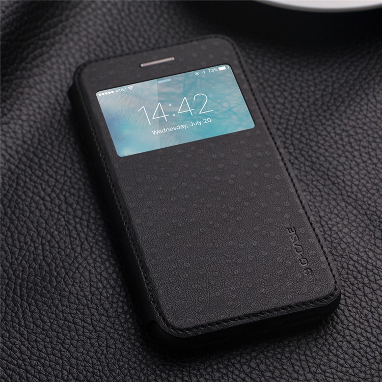 G-CASE Duke Series for iPhone 7 View Window Leather Case - Black-9