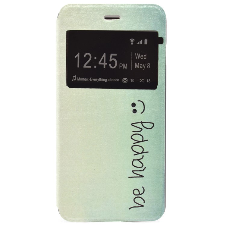 View Window Leather Stand Case for iPhone 7 Plus 5.5 - Be Happy and Smile Pattern-1