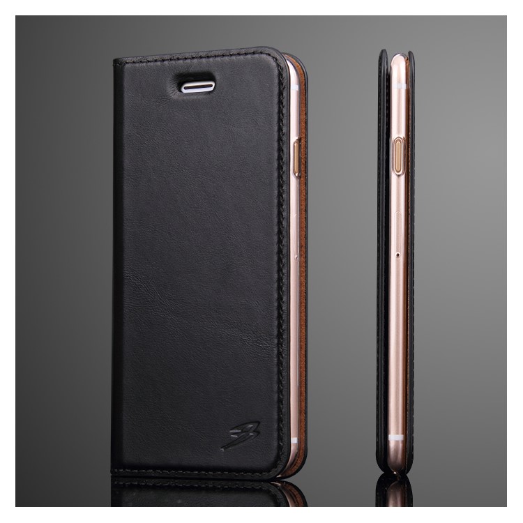 Oil Wax Genuine Leather Card Slot Stand Case for iPhone 7 Plus 5.5 - Black-1