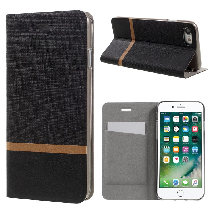 Cross Texture Stand Leather Case for iPhone 7 Built-in Steel Sheet - Black-1