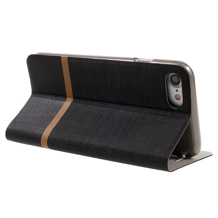 Cross Texture Stand Leather Case for iPhone 7 Built-in Steel Sheet - Black-5