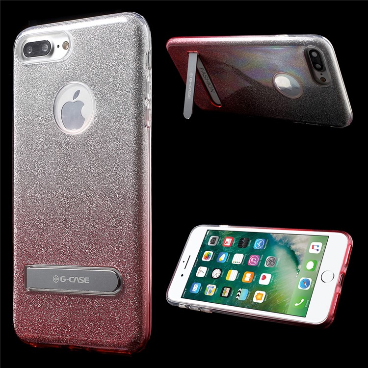 G-CASE 3-in-1 Glittery Piece PC Case Gradient Color TPU Case for iPhone 7 Plus with Kickstand - Pink-1