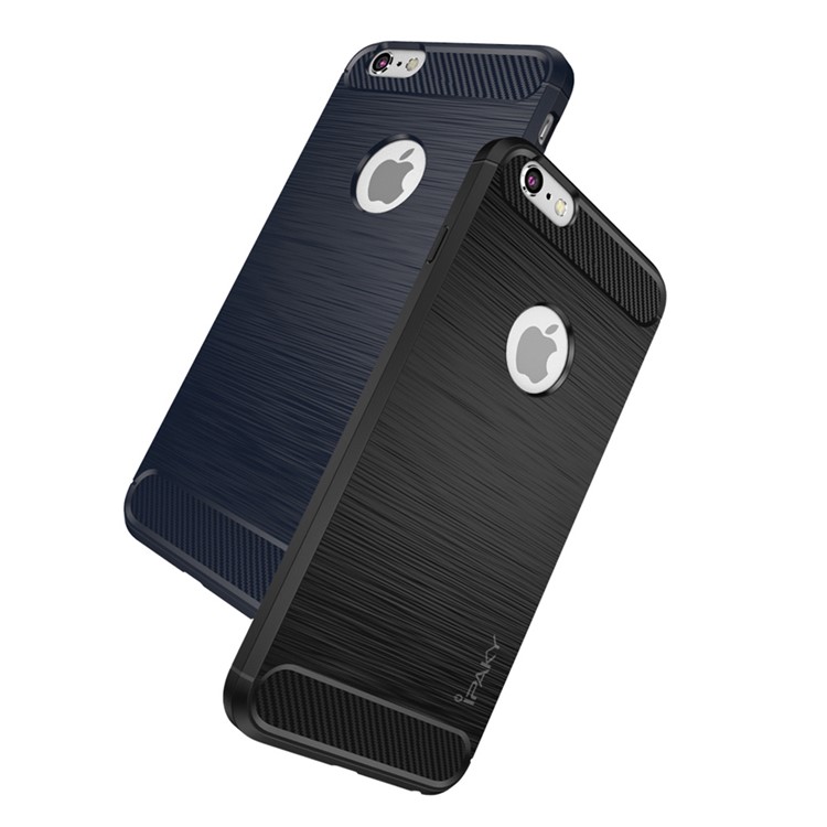 IPAKY for iPhone 6s 6 Drop-proof Brushed TPU Case with Carbon Fiber Decorated - Black-3