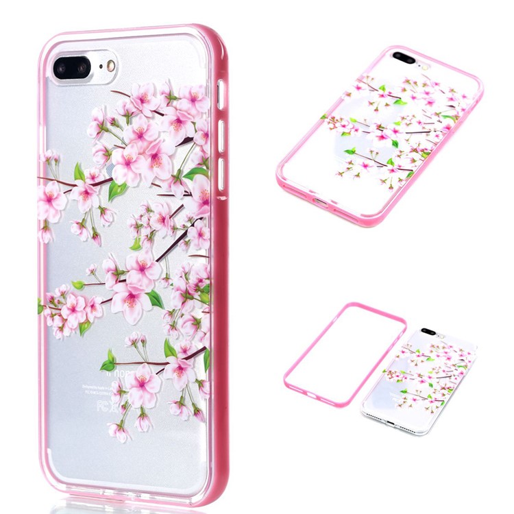 Detachable 2-in-1 PC Bumper + Clear IMD TPU Case for iPhone 7 Plus 5.5 - Peach Flowers-1