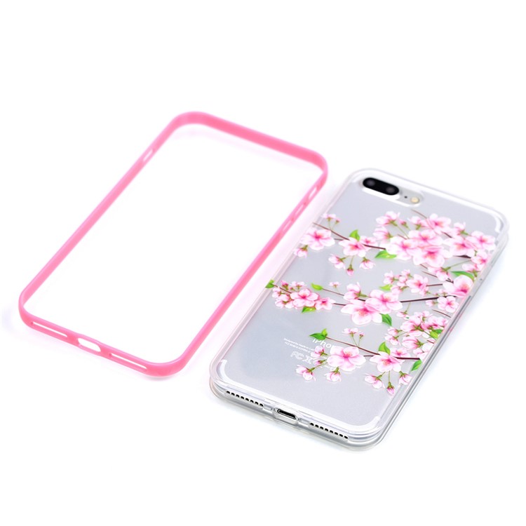 Detachable 2-in-1 PC Bumper + Clear IMD TPU Case for iPhone 7 Plus 5.5 - Peach Flowers-5