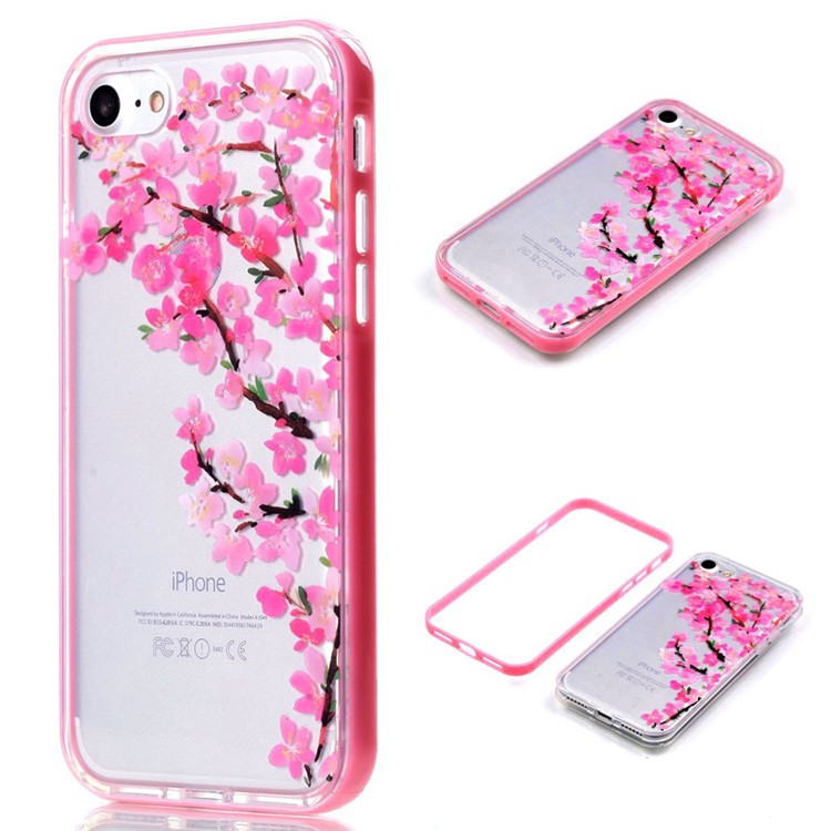 Patterned TPU + PC Frame Hybrid IMD Case for iPhone 7 - Plum Blossom-1