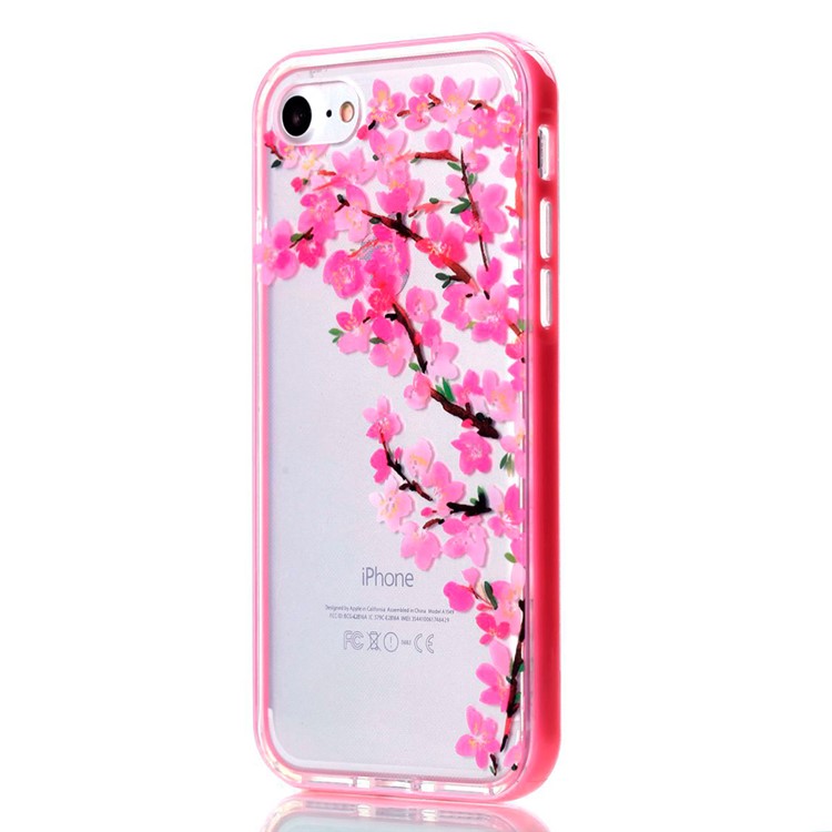 Patterned TPU + PC Frame Hybrid IMD Case for iPhone 7 - Plum Blossom-2