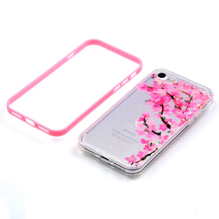 Patterned TPU + PC Frame Hybrid IMD Case for iPhone 7 - Plum Blossom-5